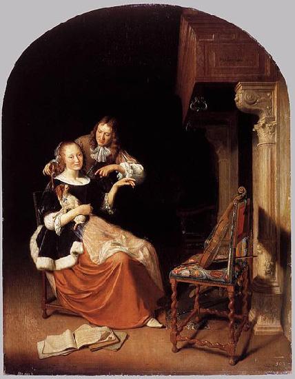 Pieter Cornelisz. van Slingelandt Lady with a Pet Dog France oil painting art